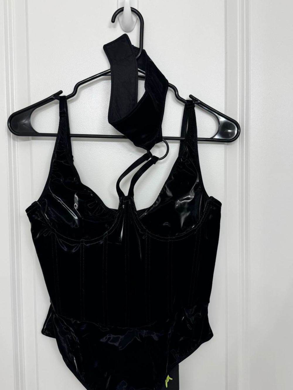 Dolls Kill Black Vinyl Corset Bodysuit